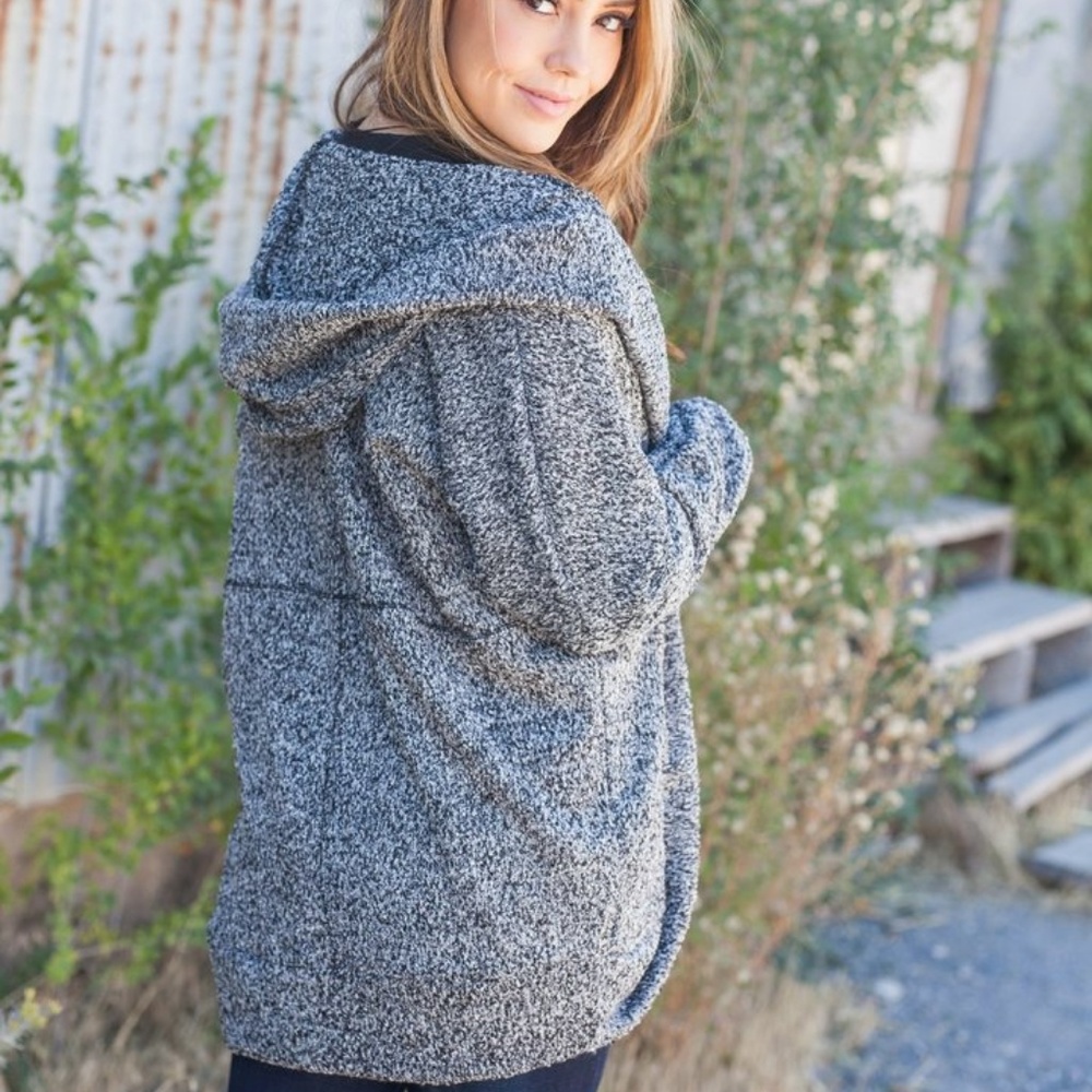 SOLD OUT Warm Fuzzy Nubby Knit Hooded Cardigan - Picture 3 of 3